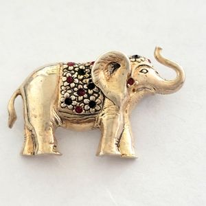 Sterling Bejewled Elephant Brooch